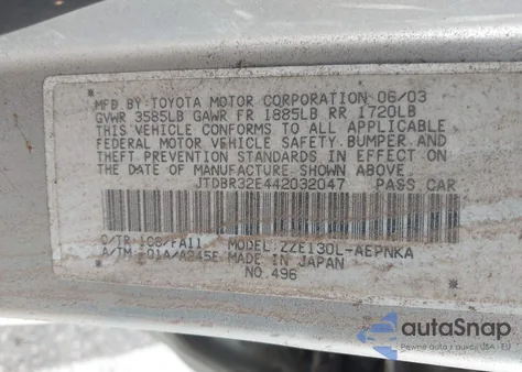 2004 Toyota Corolla Le из США, поврежденный, VIN JTDBR32E442032047